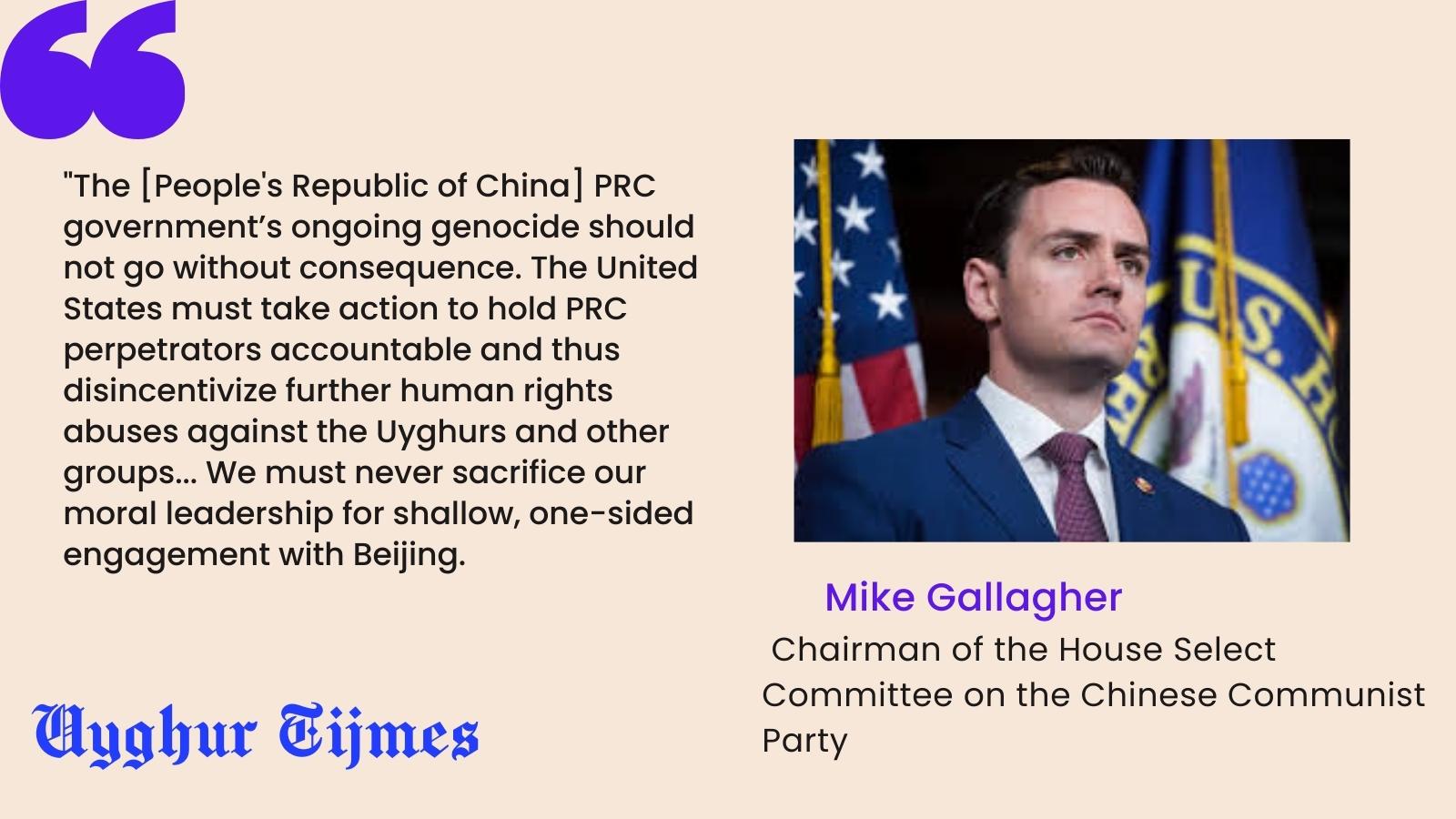 Gallagher Urges Strict Enforcement of Uyghur Human Rights Laws